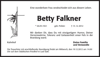 Traueranzeige von Betty Falkner von Pegnitz-Zeitung